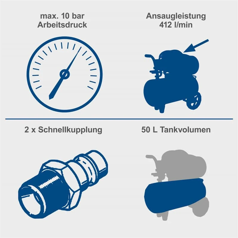 Scheppach Kompressor 50 L Luftkompressor 10 Bar Druckluft 3PS - 412L/min HC53DC 2 Scheppach Kompressor 50 L Luftkompressor 10 Bar Druckluft 3PS - 412L/min HC53DC – Bild 2