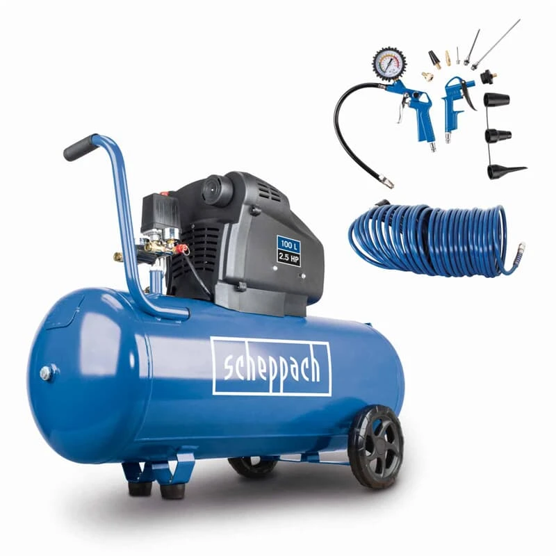 Scheppach Doppelzylinder Druckluft Kompressor HC105DC 100L Ölfrei 10 Bar 2,5 PS 1 Scheppach Doppelzylinder Druckluft Kompressor HC105DC 100L Ölfrei 10 Bar 2,5 PS