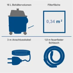 Scheppach Nass Trockensauger NTS16, Saugleistung 20 KPa, 16 L, Mit Zubehör -Sheppach Store 5907722901 keyfact de7 sth 16052023