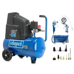 Scheppach 8bar Druckluft Kompressor HC25o Set Spiralschlauch + Zubehör 97 DB(A)